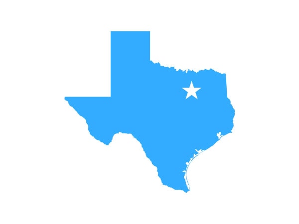 Forme du Texas avec une étoile indiquant le nord du Texas