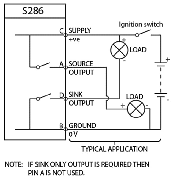 Schéma du circuit d'application - Amphenol Rochester Sensors Commutateurs de niveau d’huile à capacité S286