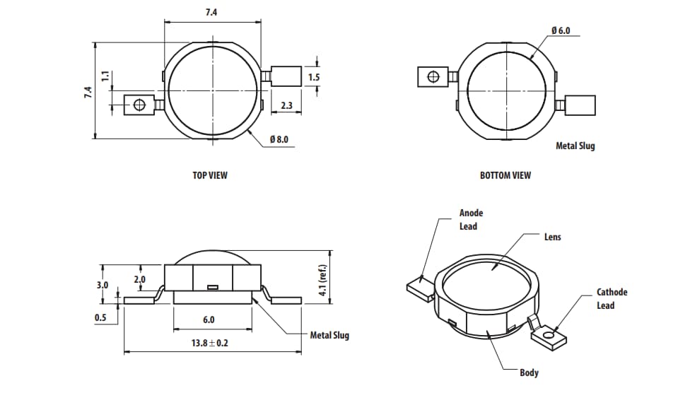 Mechanical Drawing - Broadcom ASMT-Ax3x 3W Power LED Light Source
