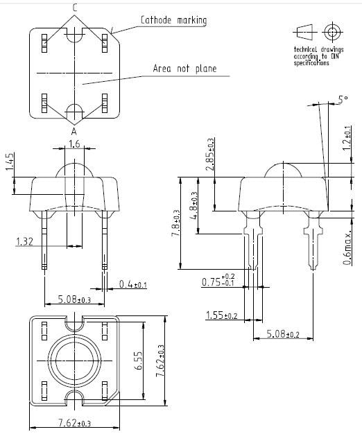 Mechanical Drawing - Vishay Semiconductors TELUX Series LEDs