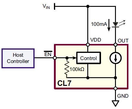 Schéma de principe - Microchip Technology Pilote LED à courant constant linéaire avec activation CL7