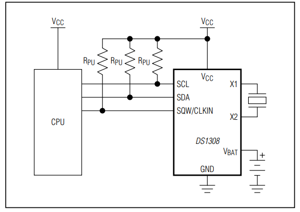 Schéma du circuit d'application - Analog Devices / Maxim Integrated RTC I²C à faible courant DS1308
