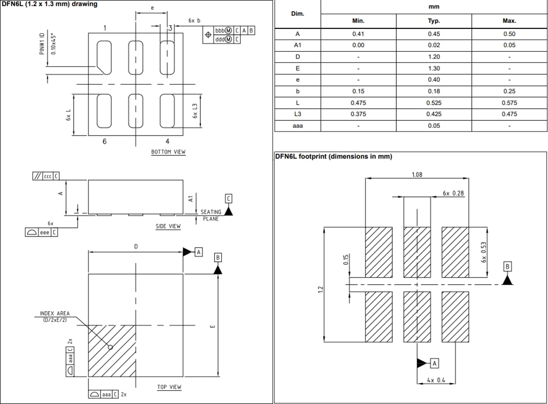 Plan mécanique - STMicroelectronics Régulateurs à faible tension de décrochage LDK120P DFN-6L