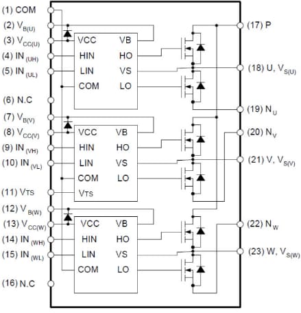 Schéma de principe - onsemi Modules FSB50xxx Advanced Motion série SPM® 5