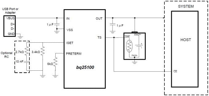Texas Instruments CI de chargeurs de batteries Li-Ion simple cellule bq2510x Texas Instruments