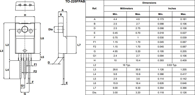 Plan mécanique - STMicroelectronics Triacs à niveau logique série T