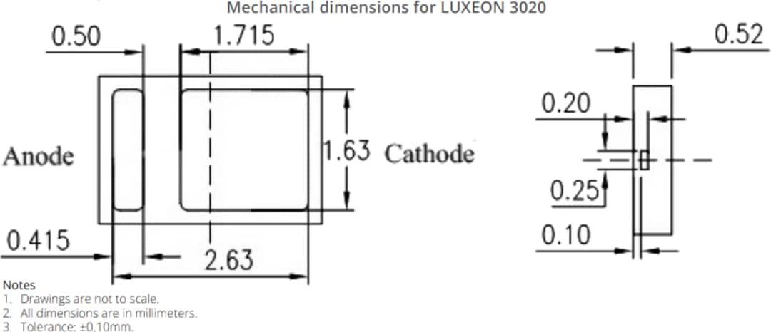 Plan mécanique - Lumileds DEL LUXEON 3020