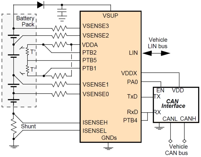 Schéma du circuit d'application - NXP Semiconductors Capteur de batterie intelligent MM9Z1_638