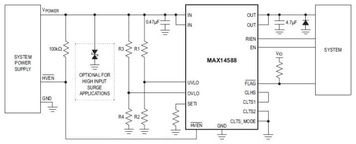 Schéma du circuit d'application - Analog Devices / Maxim Integrated Parasurtenseurs MAX14588