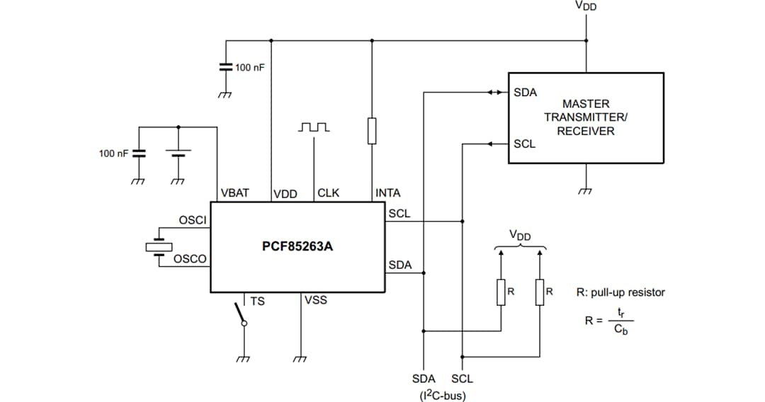 Schéma du circuit d'application - NXP Semiconductors Mini horloge/calendrier en temps réel PCF85263A