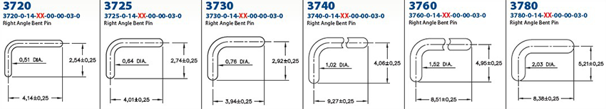 Mechanical Drawing - Mill-Max 37xx Male Right Angle PCB Pins