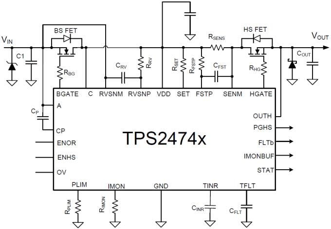 Schéma - Texas Instruments Contrôleur à choix exclusif permutable à chaud et hautes performances TPS2474x