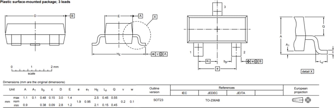 Plan mécanique - Nexperia MOSFET à tranchée, canal P et 20 V BSH205G2