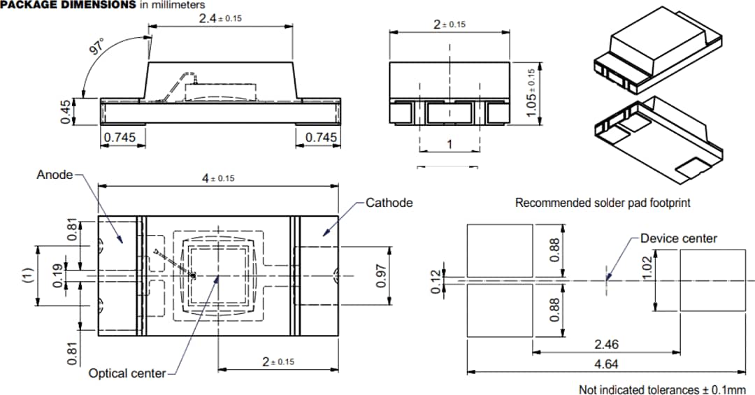 Plan mécanique - Vishay Photodiodes PIN VEMD6010X01 & VEMD6110X01