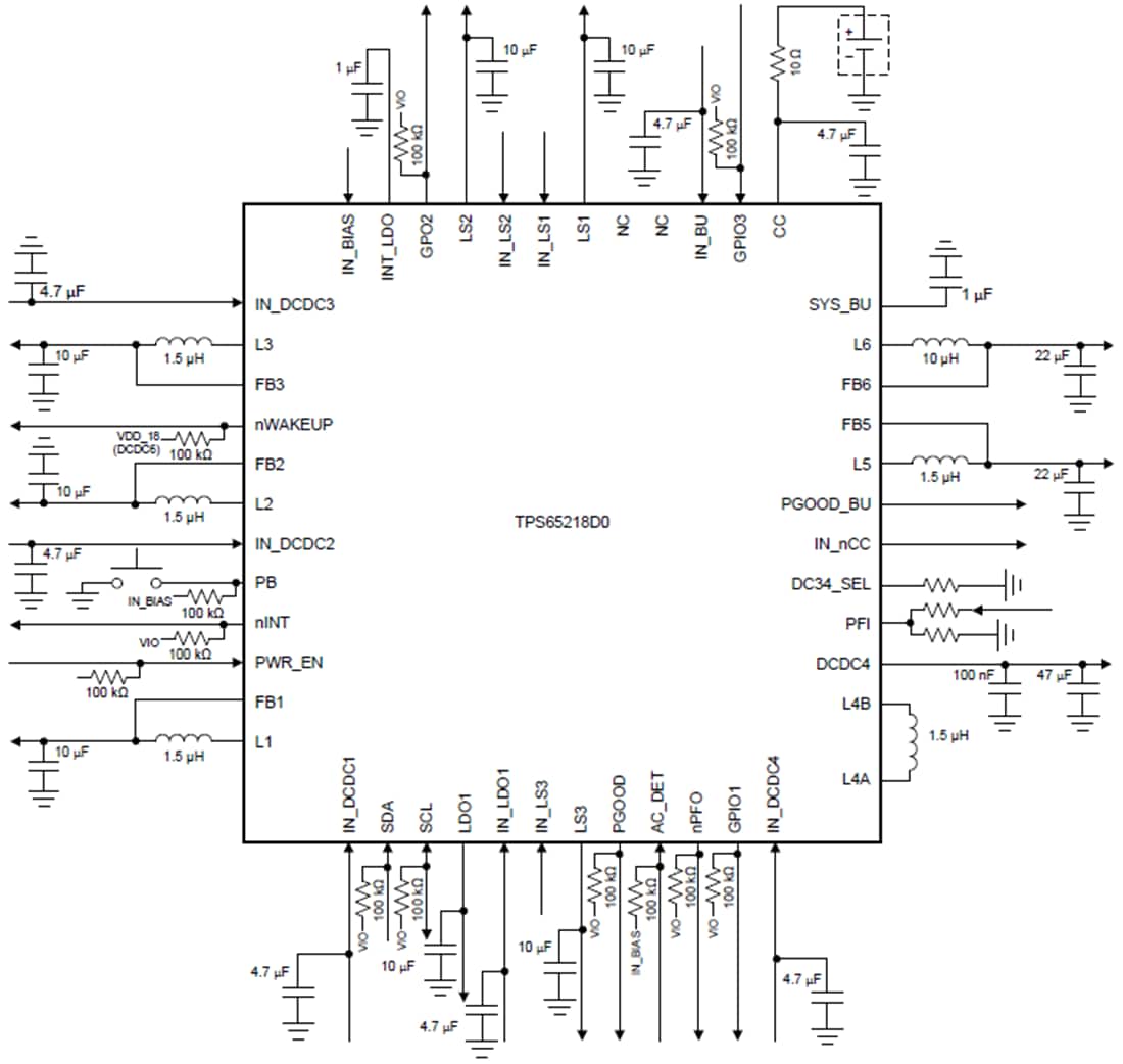 Schéma - Texas Instruments CI de gestion d'alimentation TPS65218 (PMIC)