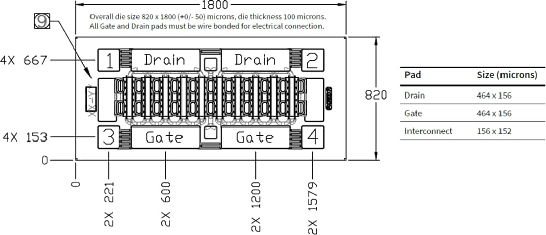 Plan mécanique - MACOM HEMT GaN 6 GHz CGHV600