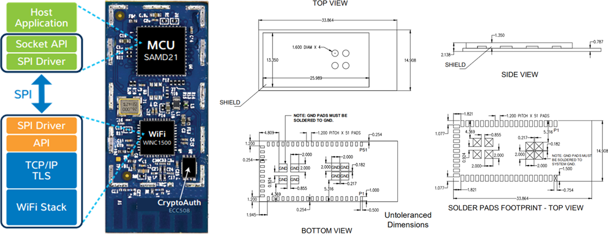 Mechanical Drawing - Microchip Technology SAMW25 SmartConnect Wi-Fi® Module