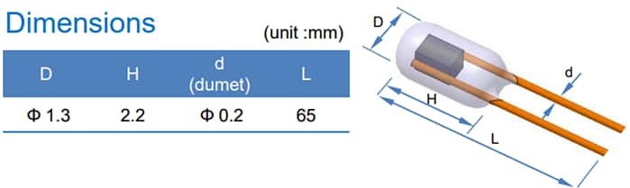 Amphenol Advanced Sensors TG NTC Glass Sealed Radial Type Thermistors