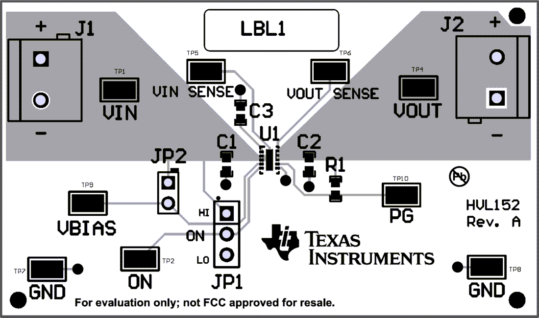Mechanical Drawing - Texas Instruments TPS22990EVM Load Switch Evaluation Module (EVM)