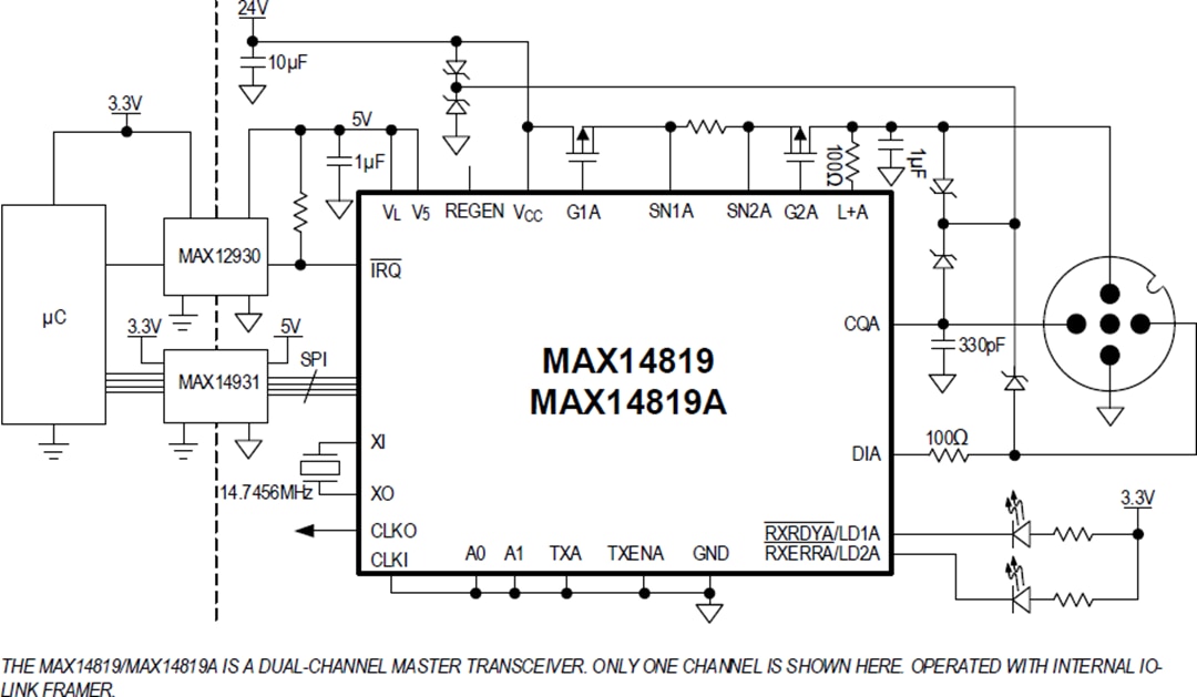 Schéma du circuit d'application - Analog Devices / Maxim Integrated Émetteurs-récepteurs maîtres IO-Link doubles MAX14819/A