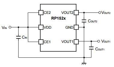 Application Circuit Diagram - Nisshinbo RP152x Low Voltage Dual-Channel LDO Regulators