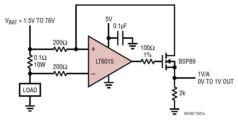 Schéma du circuit d'application - Analog Devices Inc. Amplis op de précision Over-The-Top® LT6015