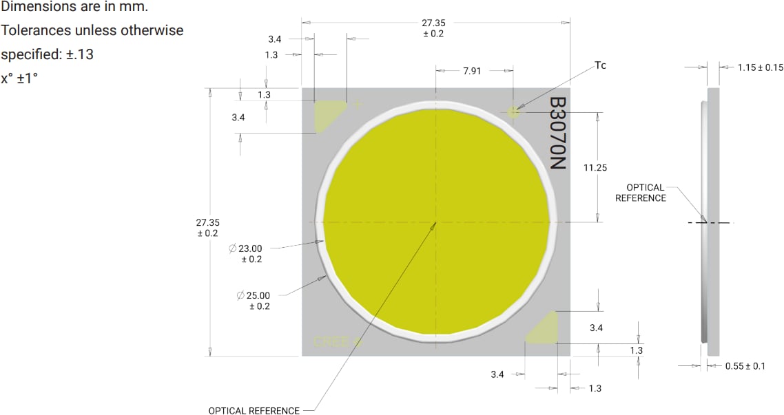 Mechanical Drawing - Cree LED XLamp® CXB3070 LEDs