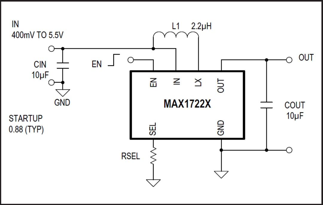 Schéma du circuit d'application - Analog Devices / Maxim Integrated Convertisseurs CC-CC MAX17223 et MAX17225