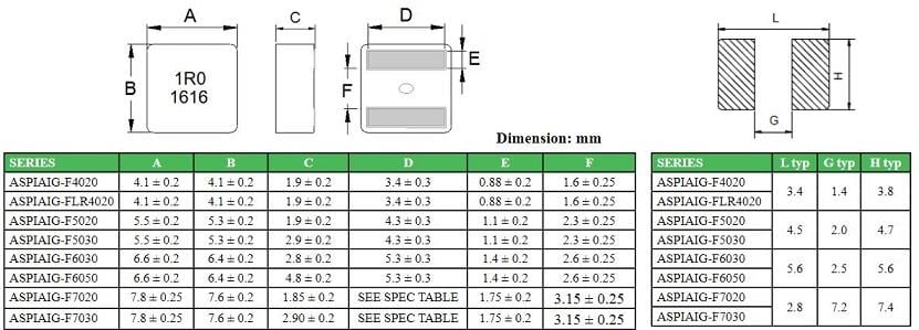 Mechanical Drawing - Abracon ASPIAIG-F Automotive Power Inductors