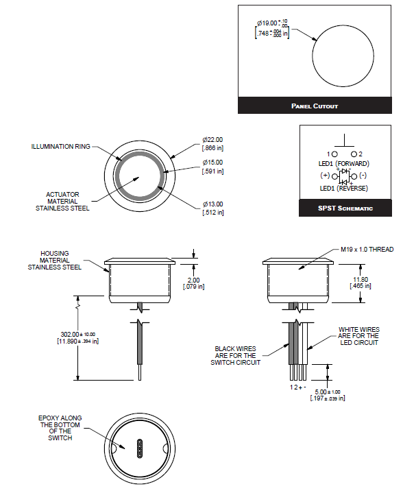 Mechanical Drawing - E-Switch PVT4 Anti-Vandal Switches