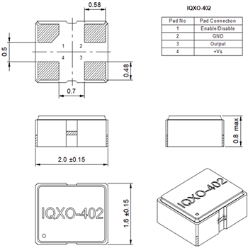 Mechanical Drawing - IQD IQXO-40x Crystal Clock Oscillators