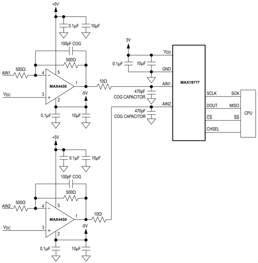 Application Circuit Diagram - Analog Devices / Maxim Integrated MAX19777 12-Bit ADCs