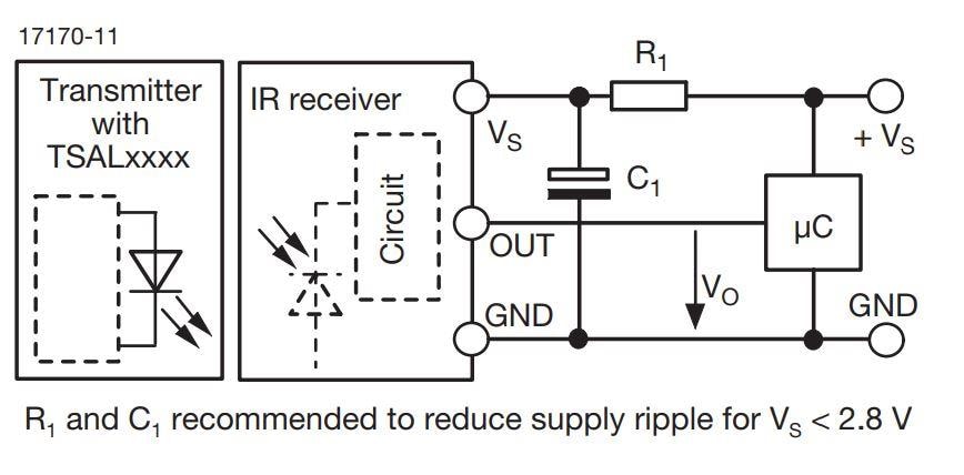 Application Circuit Diagram - Vishay Semiconductors Heimdall IR Receivers