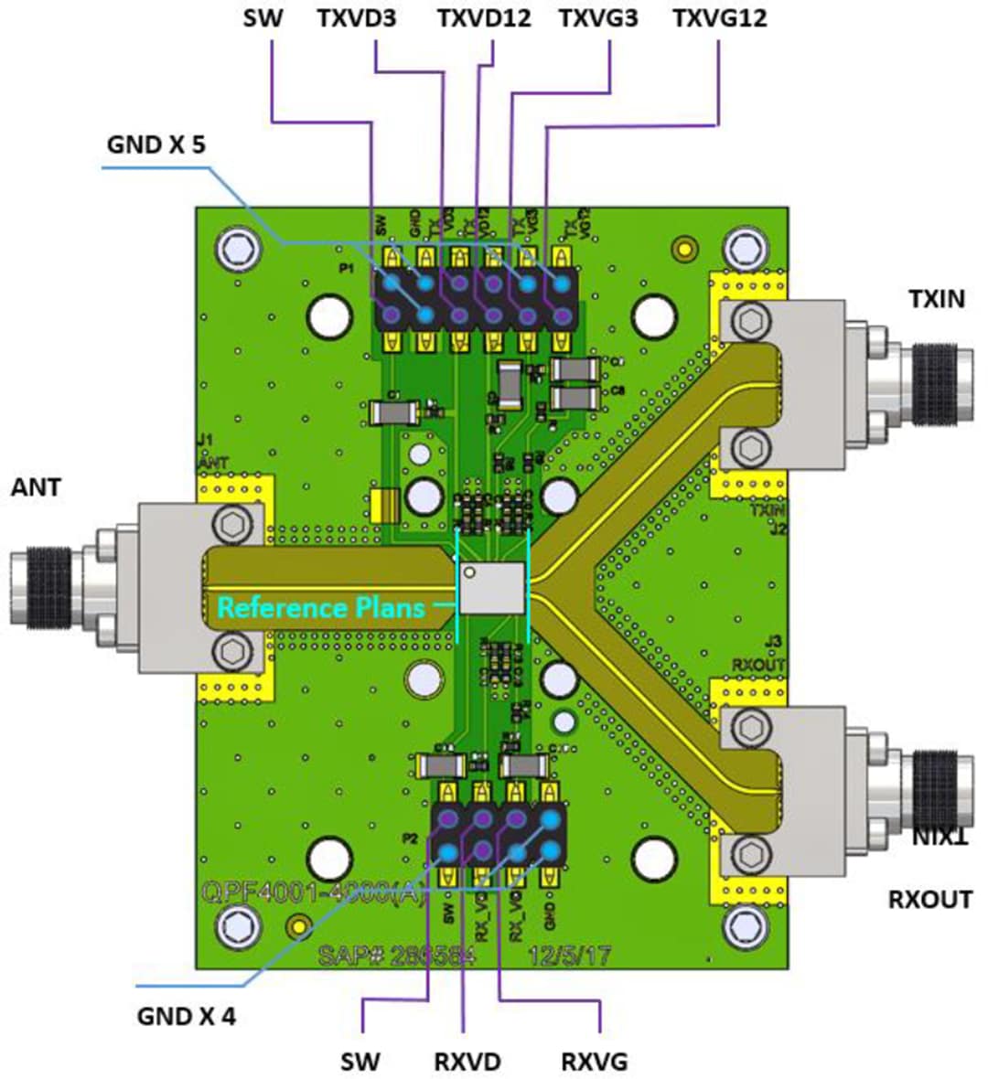 Mechanical Drawing - Qorvo QPF4001EVB1 Evaluation Board