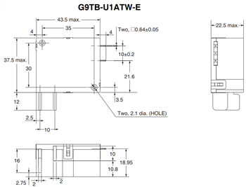 Mechanical Drawing - Omron Electronics G9TB AC Power Latching Relays