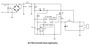 Application Circuit Diagram - Diodes Incorporated AL1788 AC/DC PFC Controller