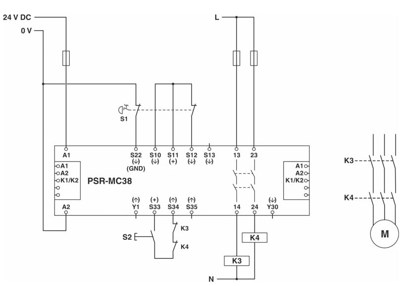 Schéma du circuit d'application - Phoenix Contact PSR-MC38 Safety Relays