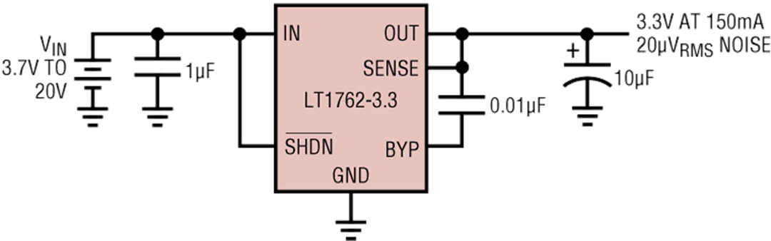 Application Circuit Diagram - Analog Devices Inc. LT1762 150mA Low Noise Micropower LDO Regulators