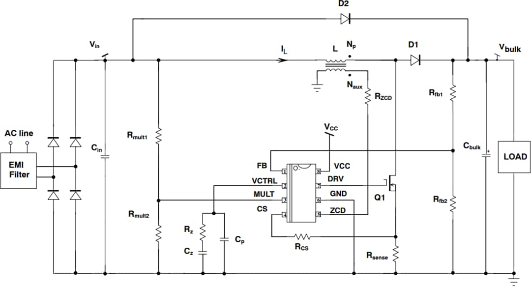 Application Circuit Diagram - onsemi NCL2801 Power Factor Controller