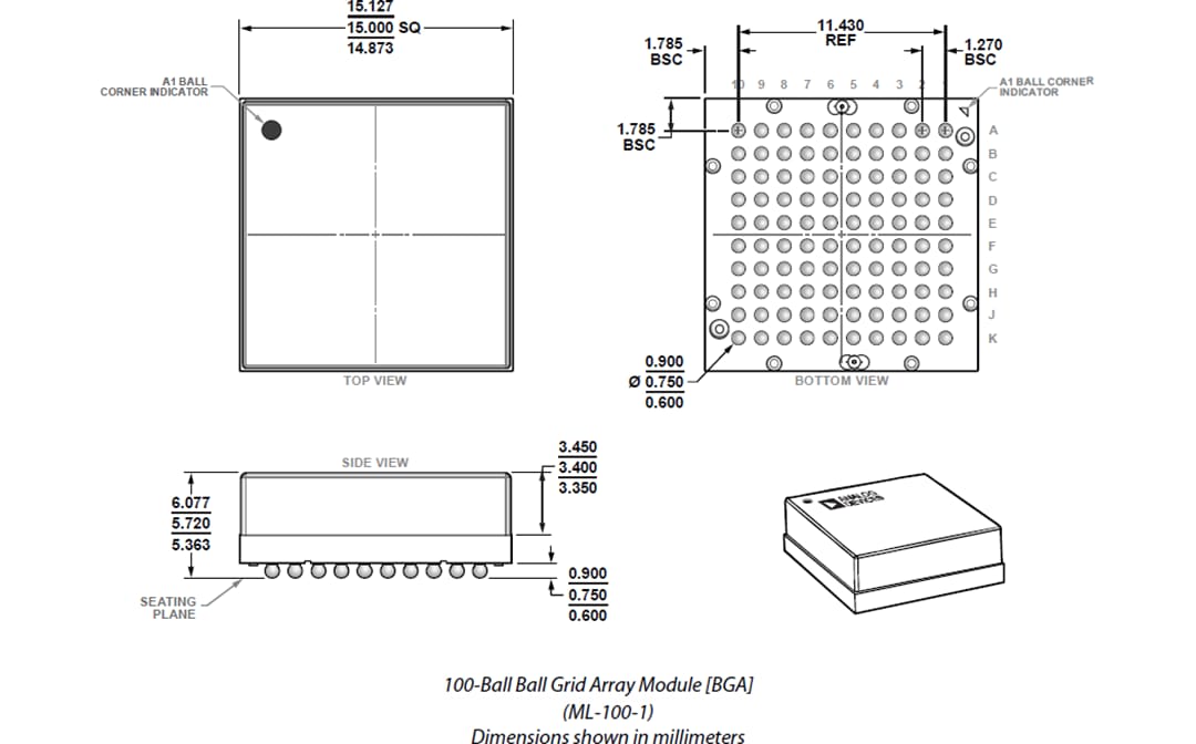 Plan mécanique - Analog Devices Inc. IMU MEMS miniature de précision ADIS16500