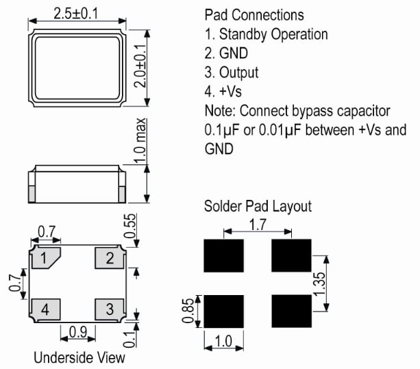 Mechanical Drawing - IQD IQXO-79x Small SMD Clock Oscillators