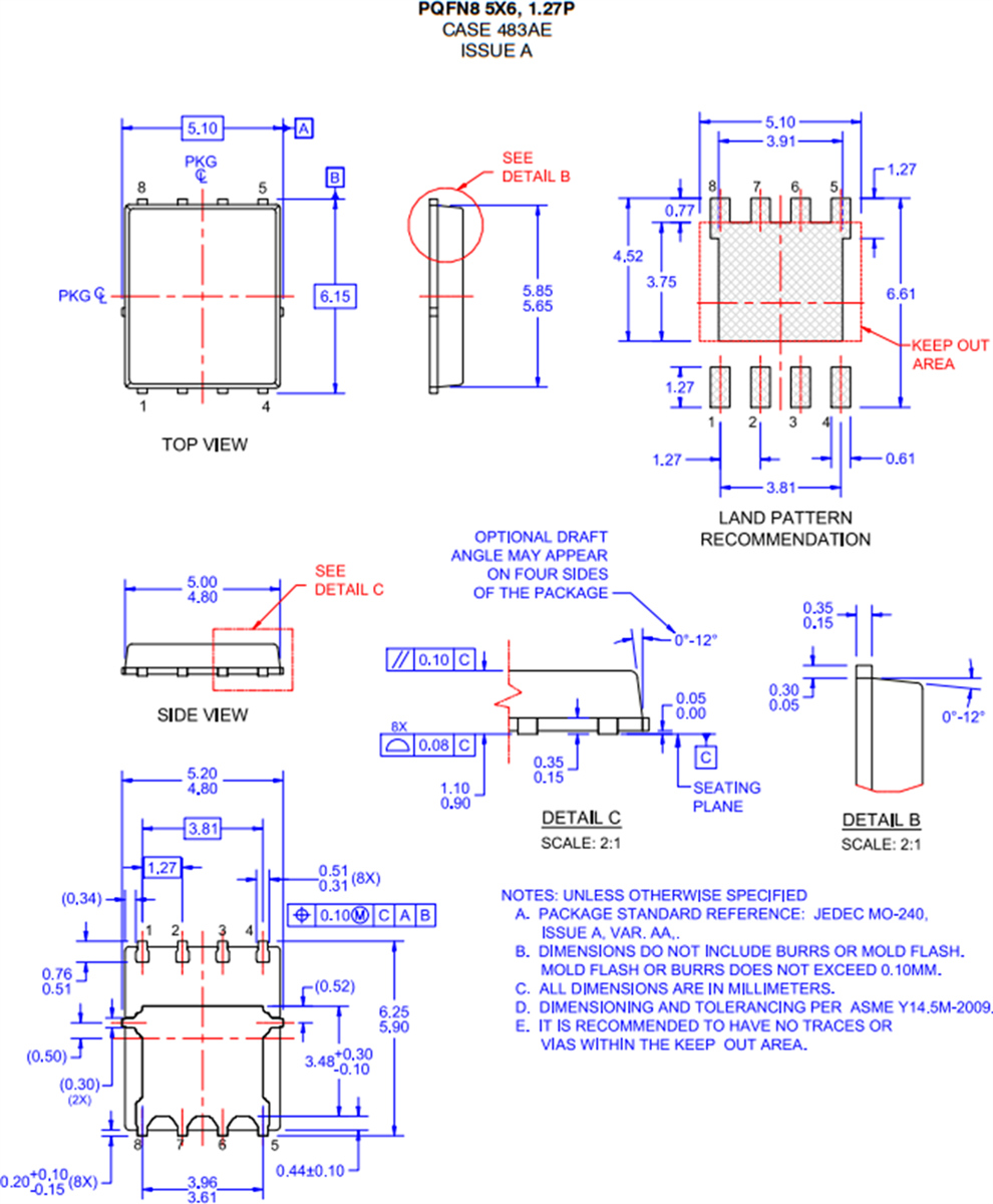 Mechanical Drawing - onsemi FDMS4D5N08LC 80V Single N-Channel Power MOSFET
