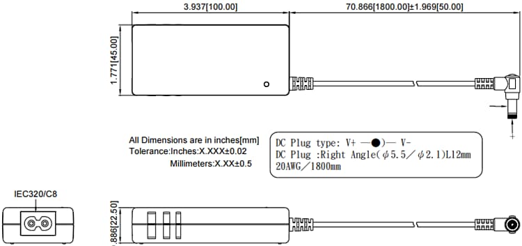 Mechanical Drawing - Cincon TRE36 Switching Adapters