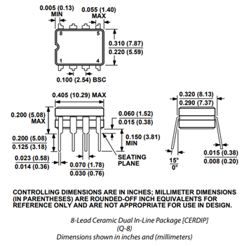 Mechanical Drawing - Analog Devices Inc. AD620 Instrumentation Amplifiers