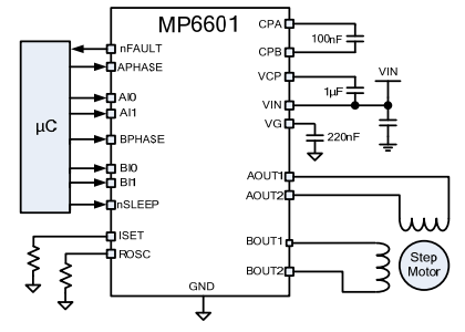 Application Circuit Diagram - Monolithic Power Systems (MPS) MP6601 Stepper Motor Drivers