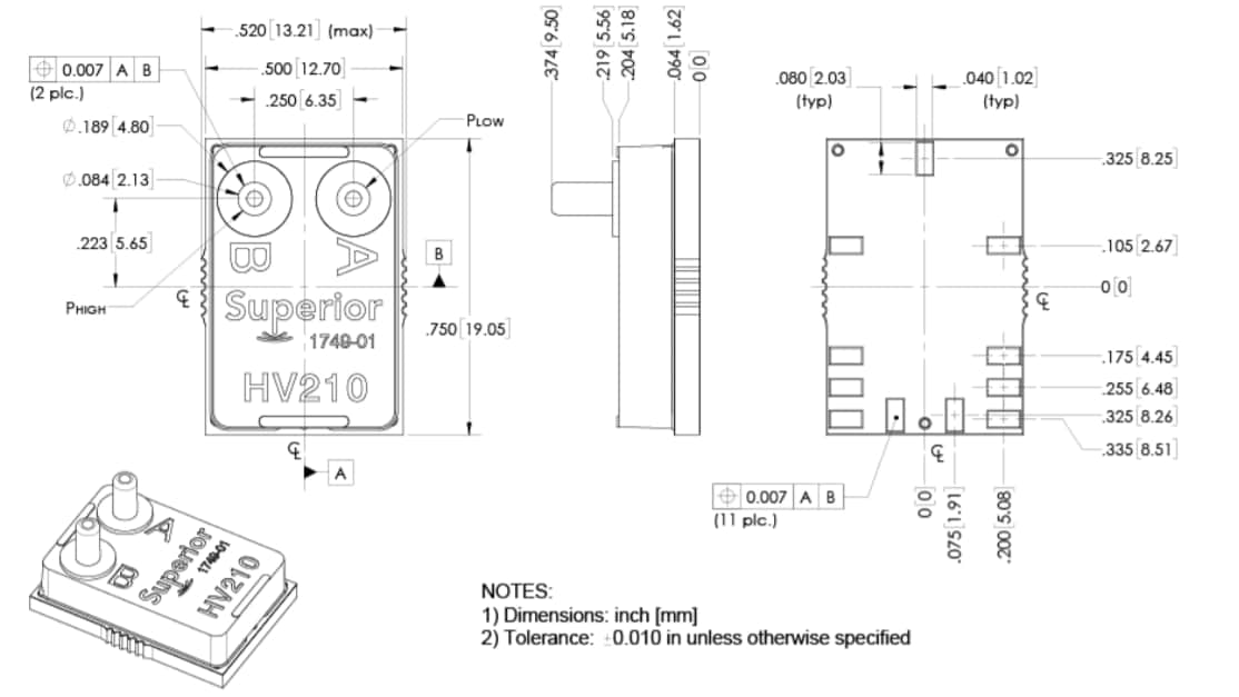 Chart - Superior Sensor Technology HV110 Differential Low Pressure Sensors