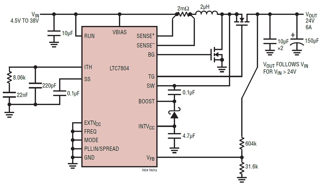 Schéma du circuit d'application - Analog Devices Inc. Contrôleur Boost synchrone à faible IQ LTC7804