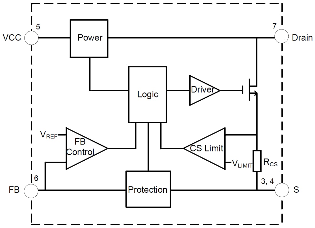 Schéma de principe - Diodes Incorporated Commutateur abaisseur haute tension AL17150-10B