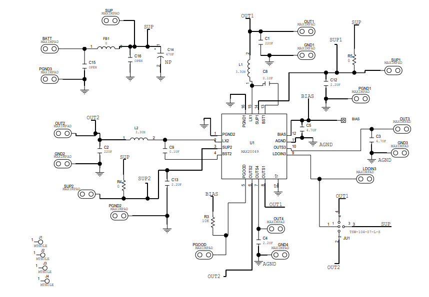 Schéma - Analog Devices Inc. Kit d'évaluation MAX20049EVKIT