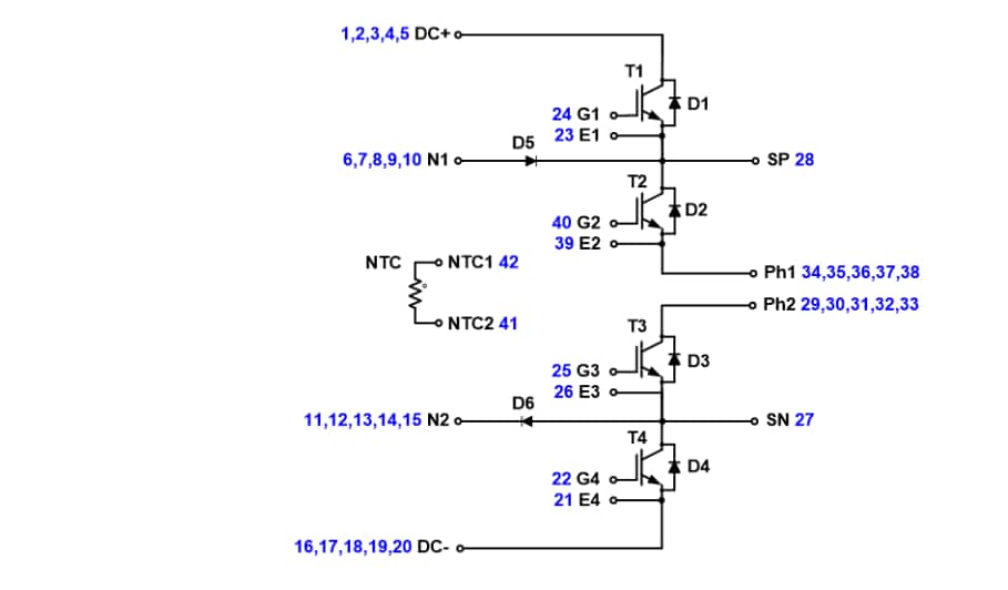 Schéma - onsemi Modules Q2Pack et Q2BOOST NPC à trois niveaux